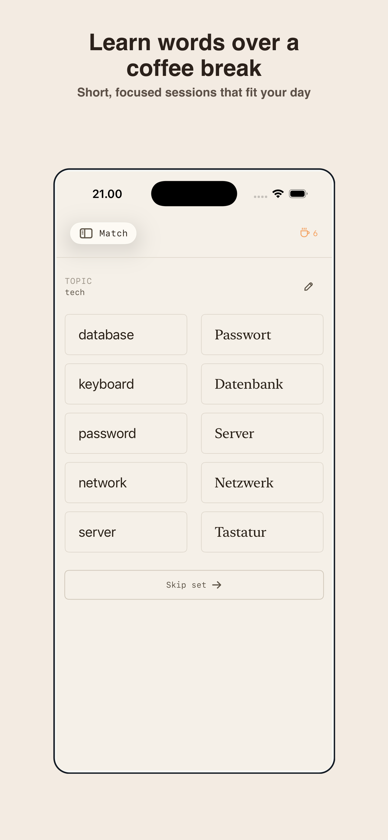 Fika Lingo store preview for vocabulary matching